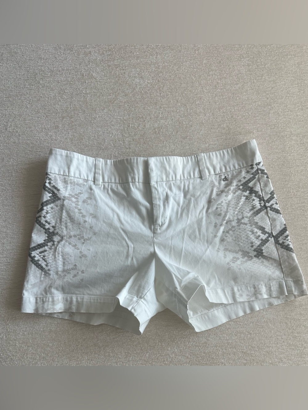 Calvin Klein White Shorts with Gray Snake-Print Sides